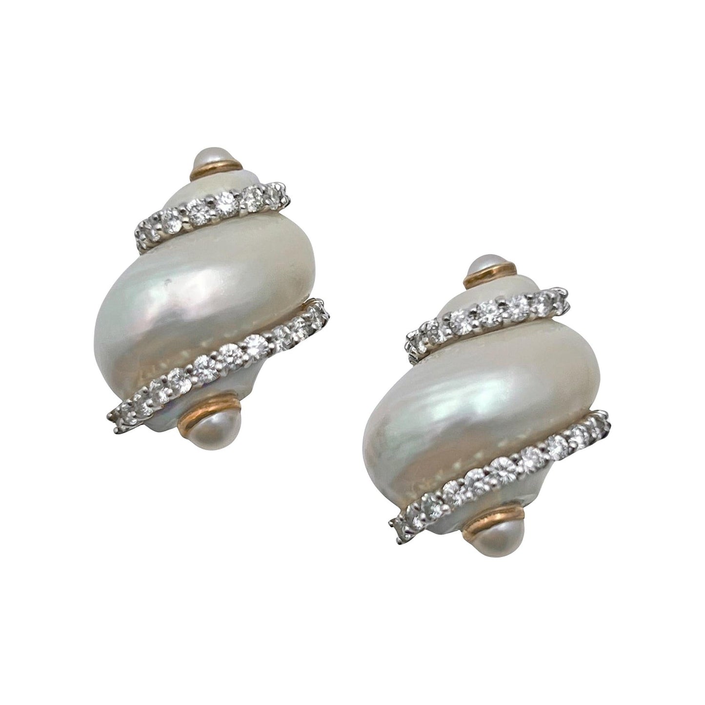 Seaman Schepps - 18k Gold Diamond Pearl Turbo Shell Earrings