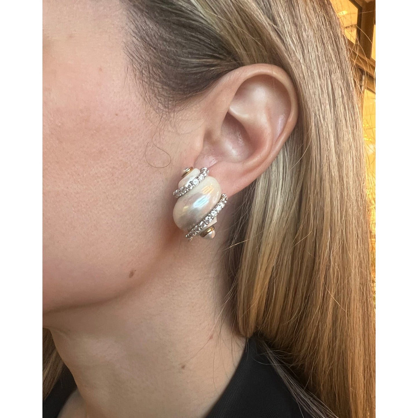 Seaman Schepps - 18k Gold Diamond Pearl Turbo Shell Earrings