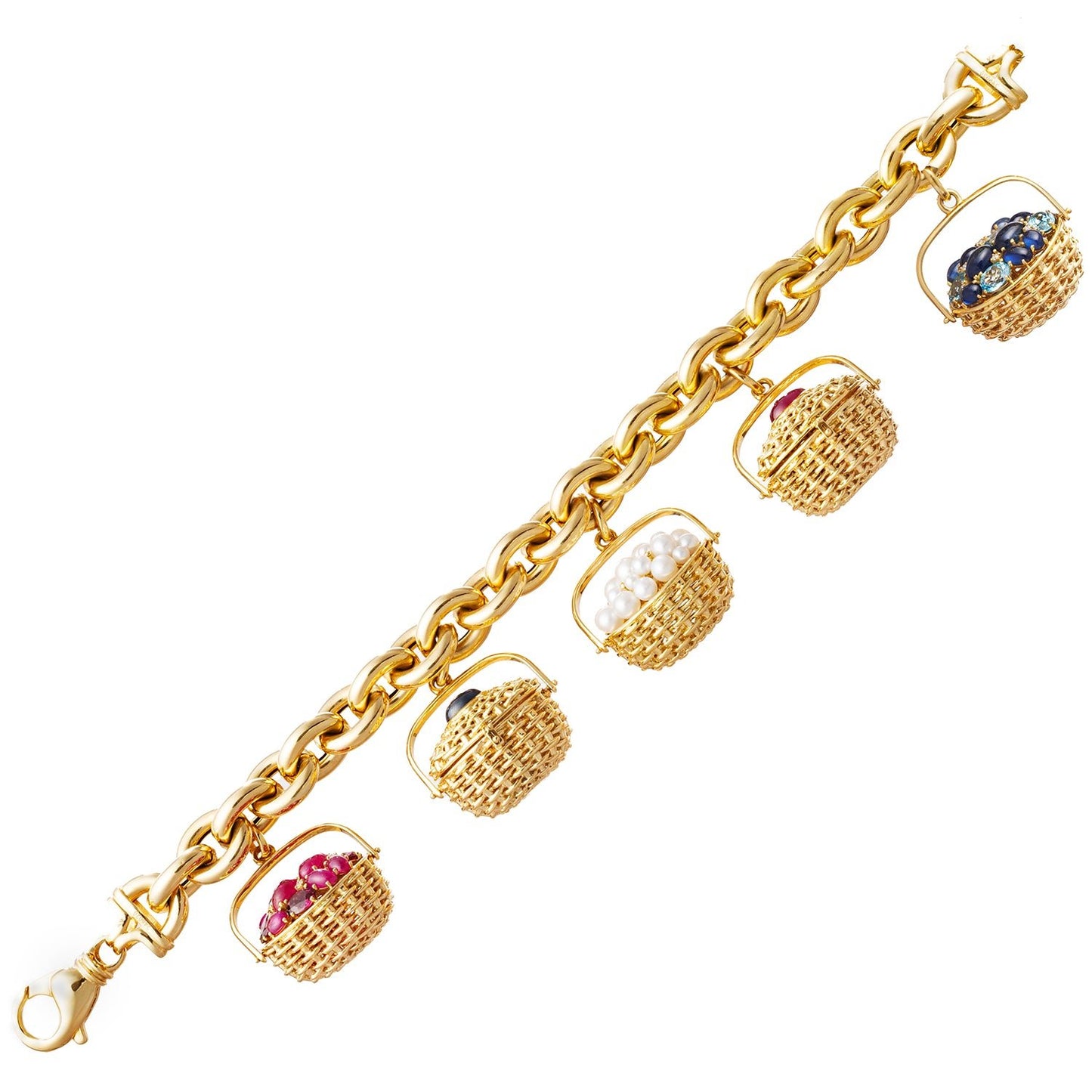 Seaman Schepps - 18k Gold Gem - Set Nantucket Basket Charm Bracelet