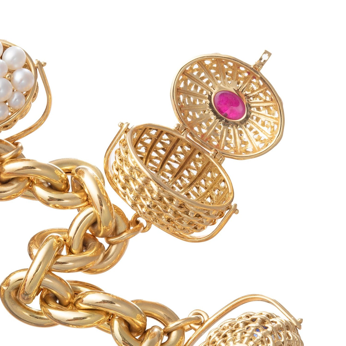 Seaman Schepps - 18k Gold Gem - Set Nantucket Basket Charm Bracelet