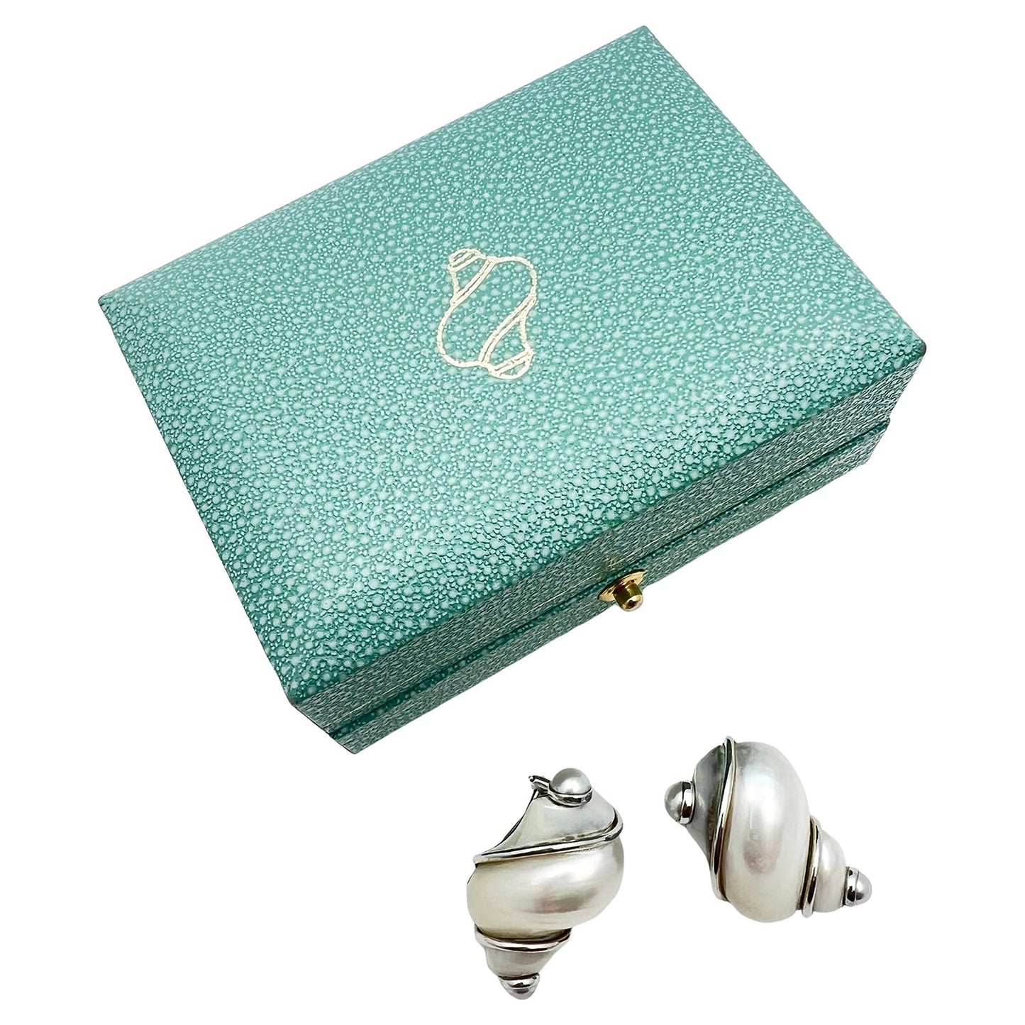 Seaman Schepps - 18k White Gold Pearl Turbo Shell Earrings