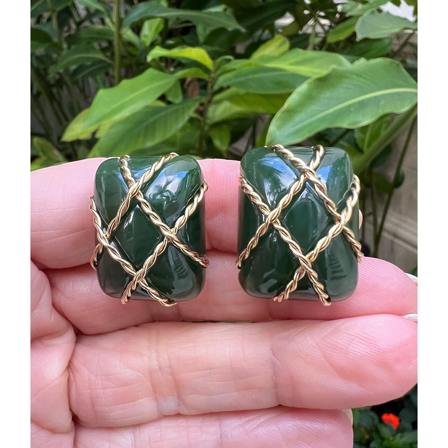 Seaman Schepps - 18k Yellow Gold Nephrite Jade Cage Earrings