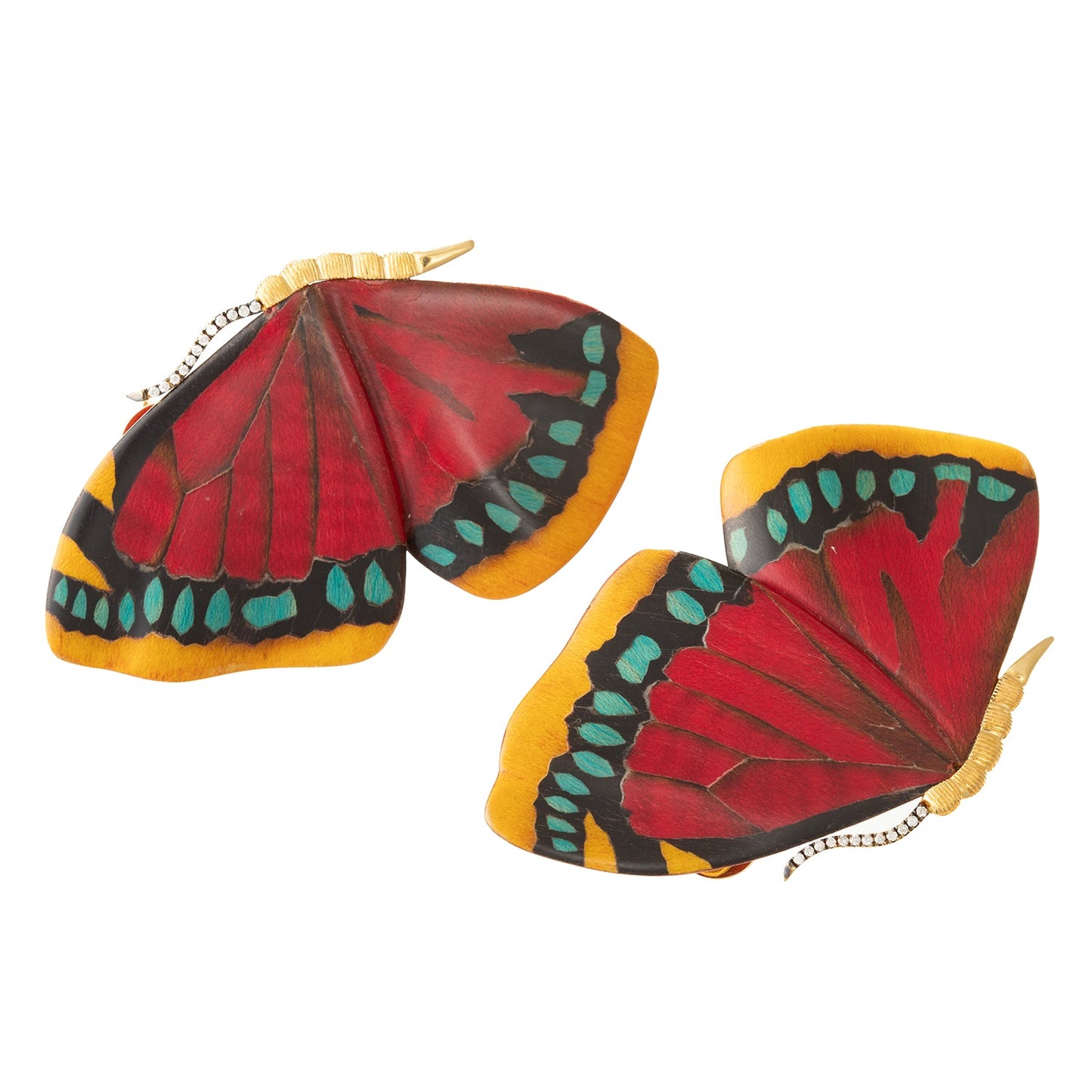 Silvia Furmanovich - 18k Gold Wood Marquetry Butterfly Earrings