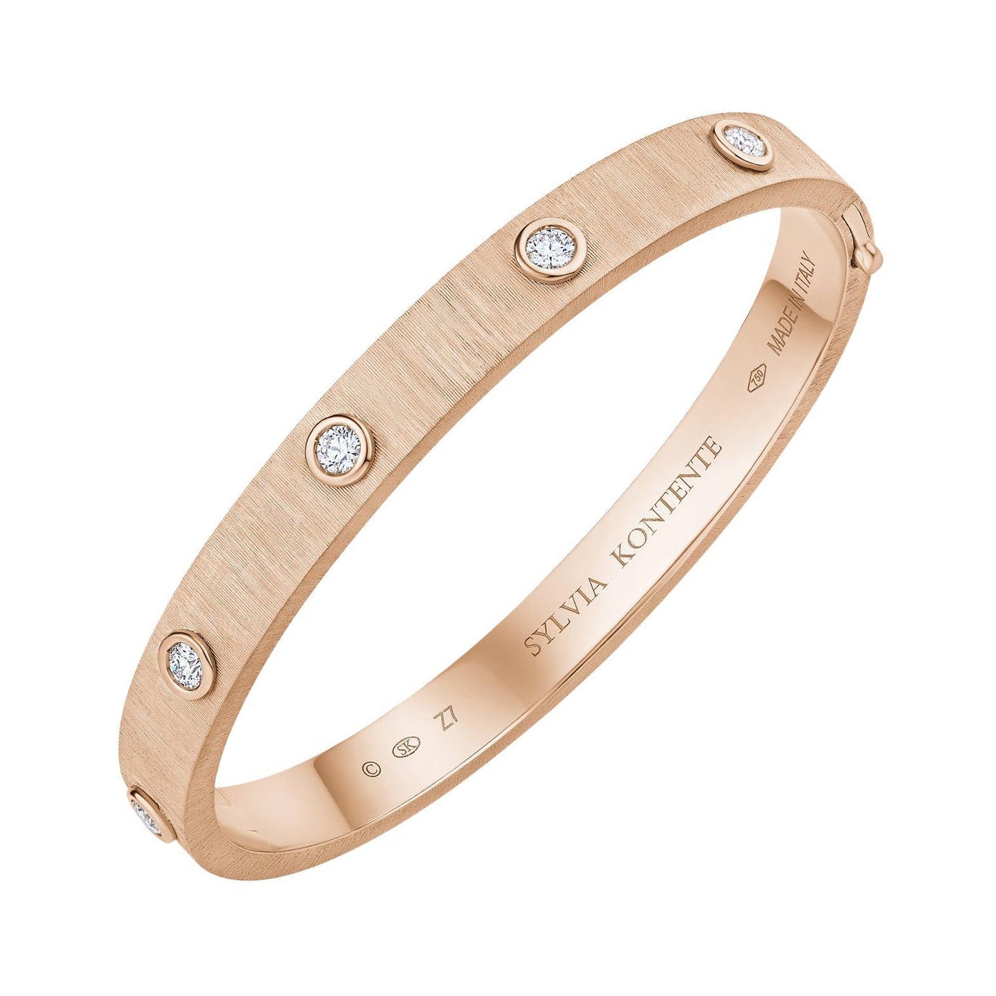 Sylvia Kontente - 18k Rose Gold Bezel - Set Diamond Bangle Bracelet