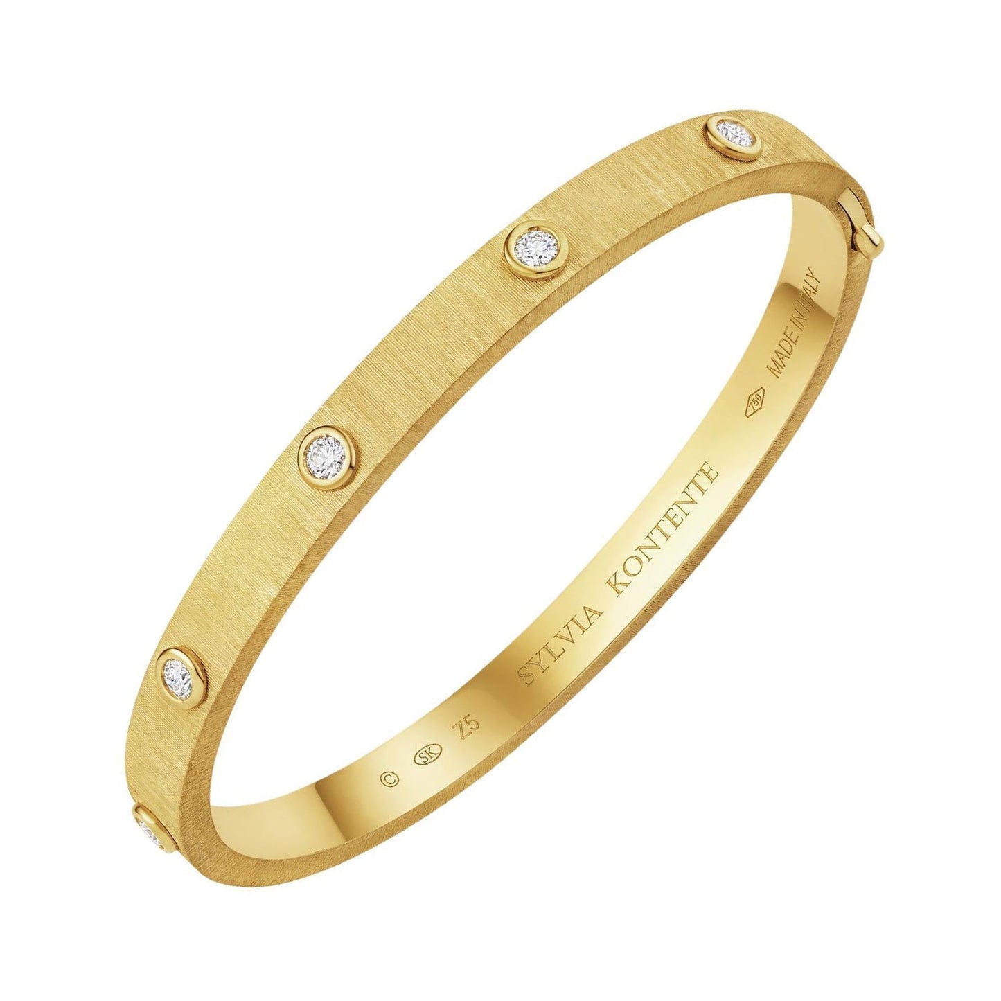 Sylvia Kontente - 18k Yellow Gold Bezel - Set Diamond Bangle Bracelet