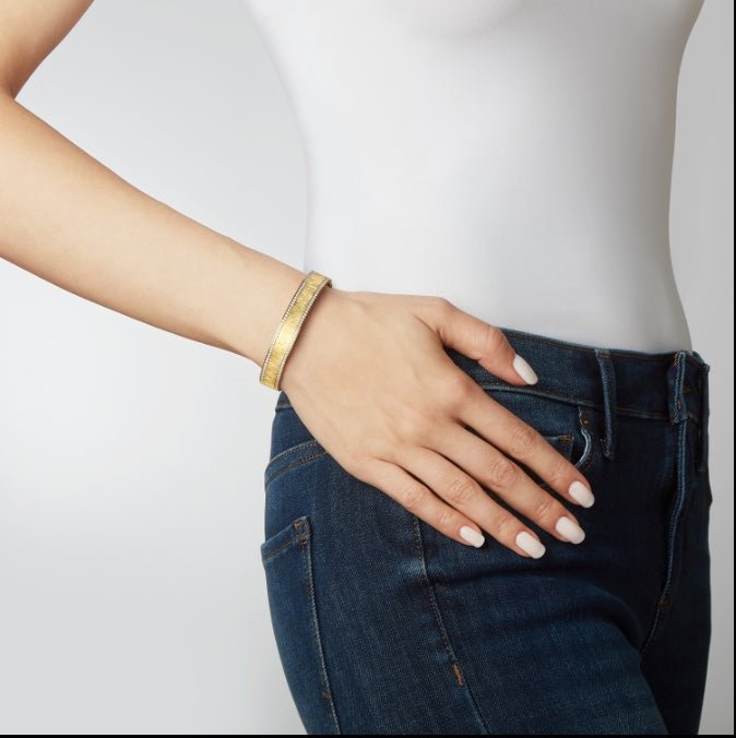 Sylvia Kontente - 18k Yellow Gold Diamond Border Bangle Bracelet