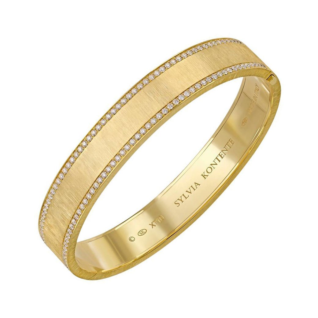 Sylvia Kontente - 18k Yellow Gold Diamond Border Bangle Bracelet