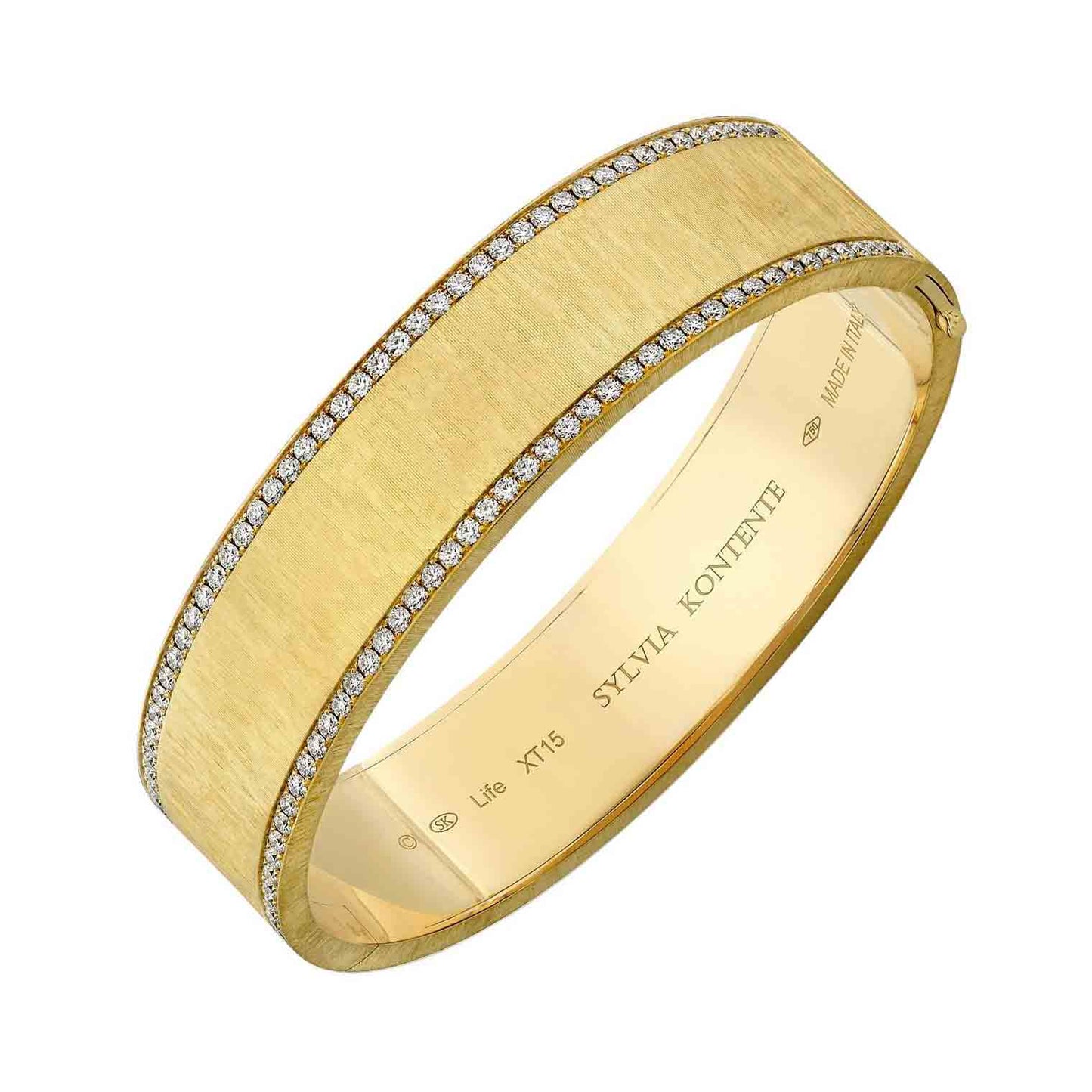 Sylvia Kontente - 18k Yellow Gold Diamond Border Wide Bangle Bracelet