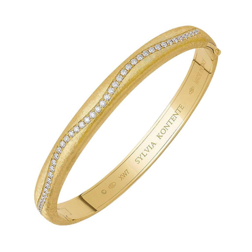 Sylvia Kontente - 18k Yellow Gold Wavy Diamond Bangle Bracelet