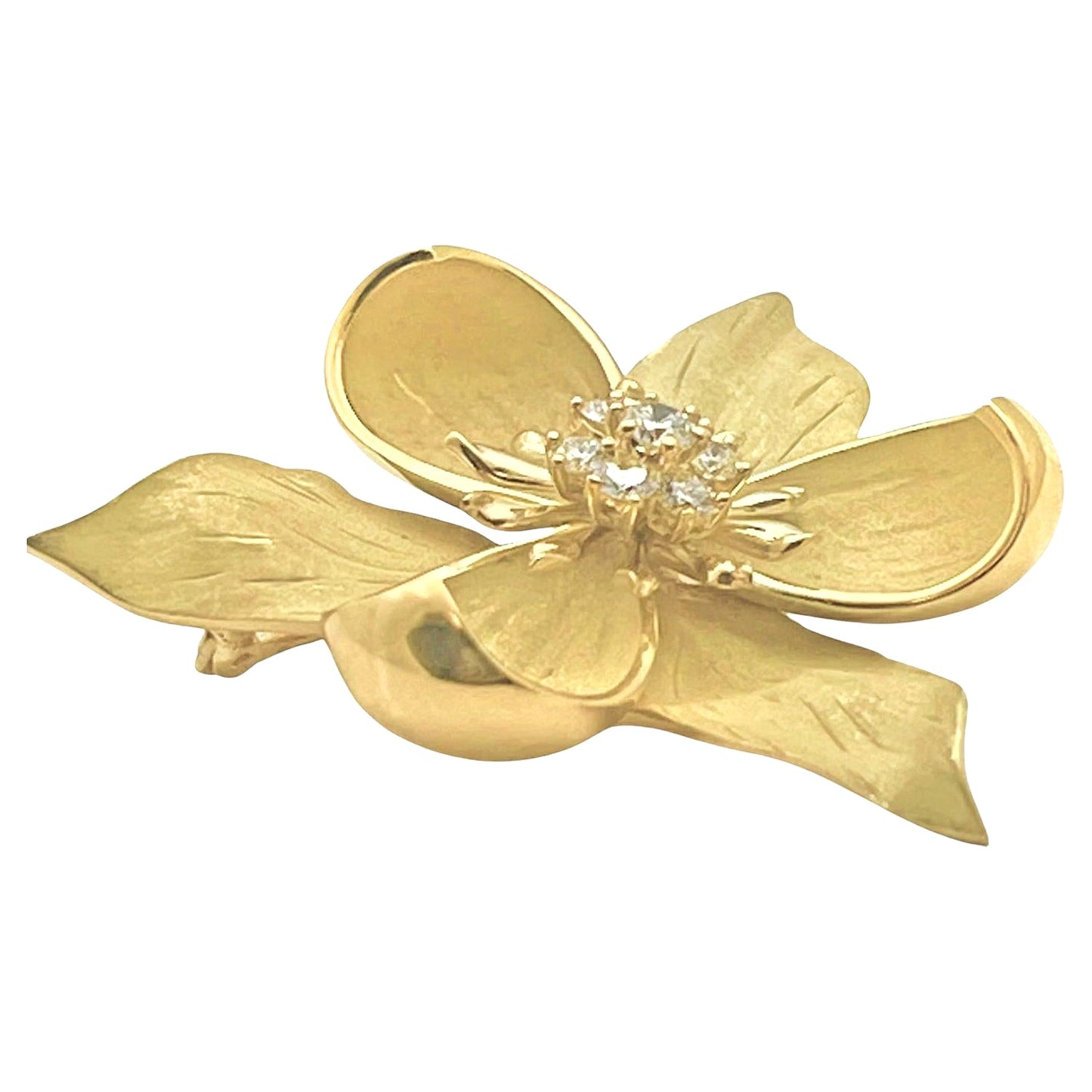 Tiffany & Co - 18k Yellow Gold Diamond Dogwood Flower Pendant Brooch