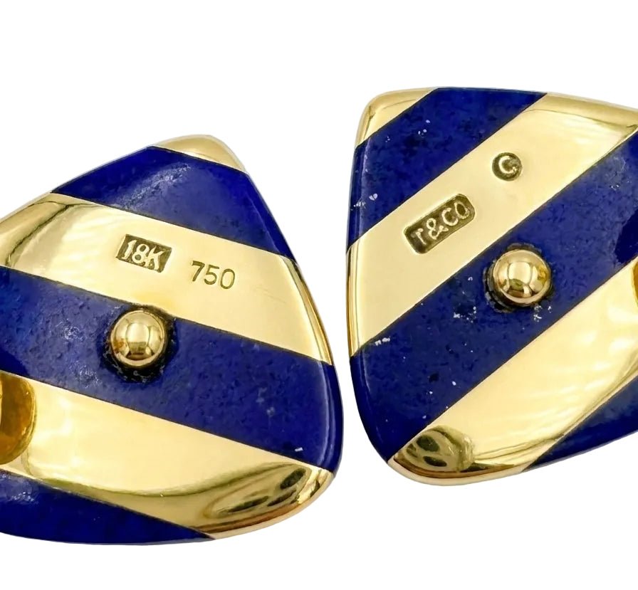 Tiffany & Co - Angela Cummings 18k Yellow Gold Lapis Striped Earrings