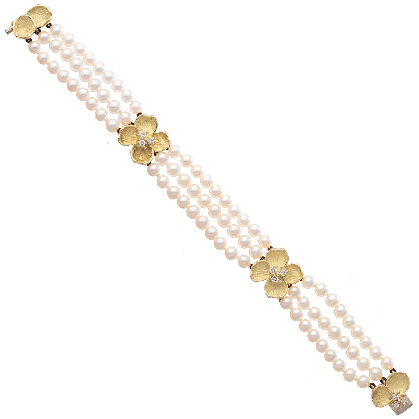 Tiffany & Co - Pearl 18k Gold Diamond Dogwood Flower Bracelet