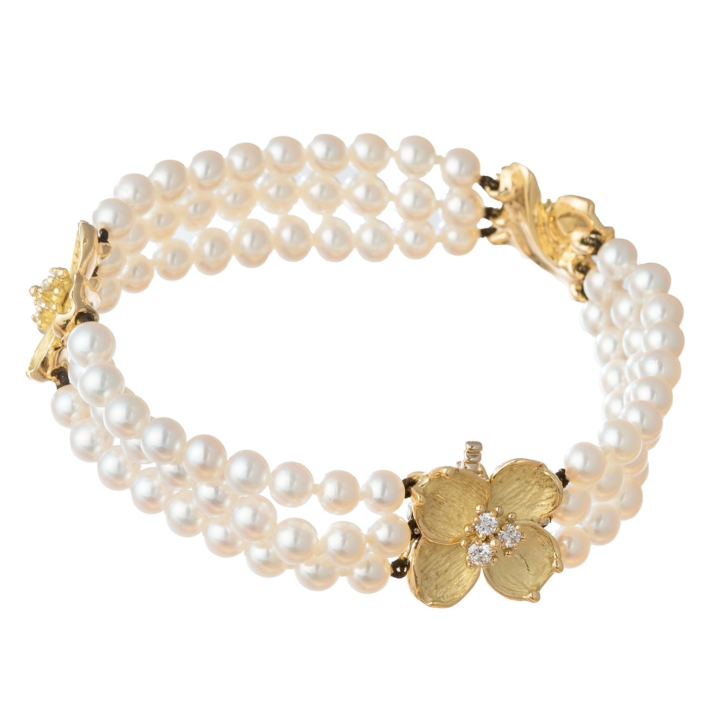 Tiffany & Co - Pearl 18k Gold Diamond Dogwood Flower Bracelet