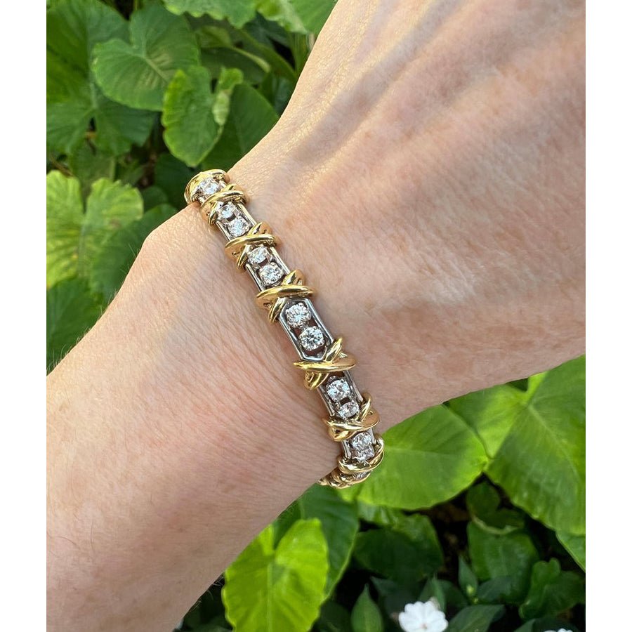 Tiffany & Co - Schlumberger 18k Gold Platinum Diamond 36 Stone Bracelet
