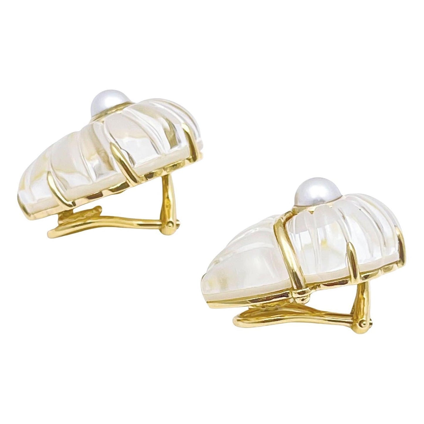 Trianon - 18k Gold Rock Crystal Pearl Nautilus Earrings