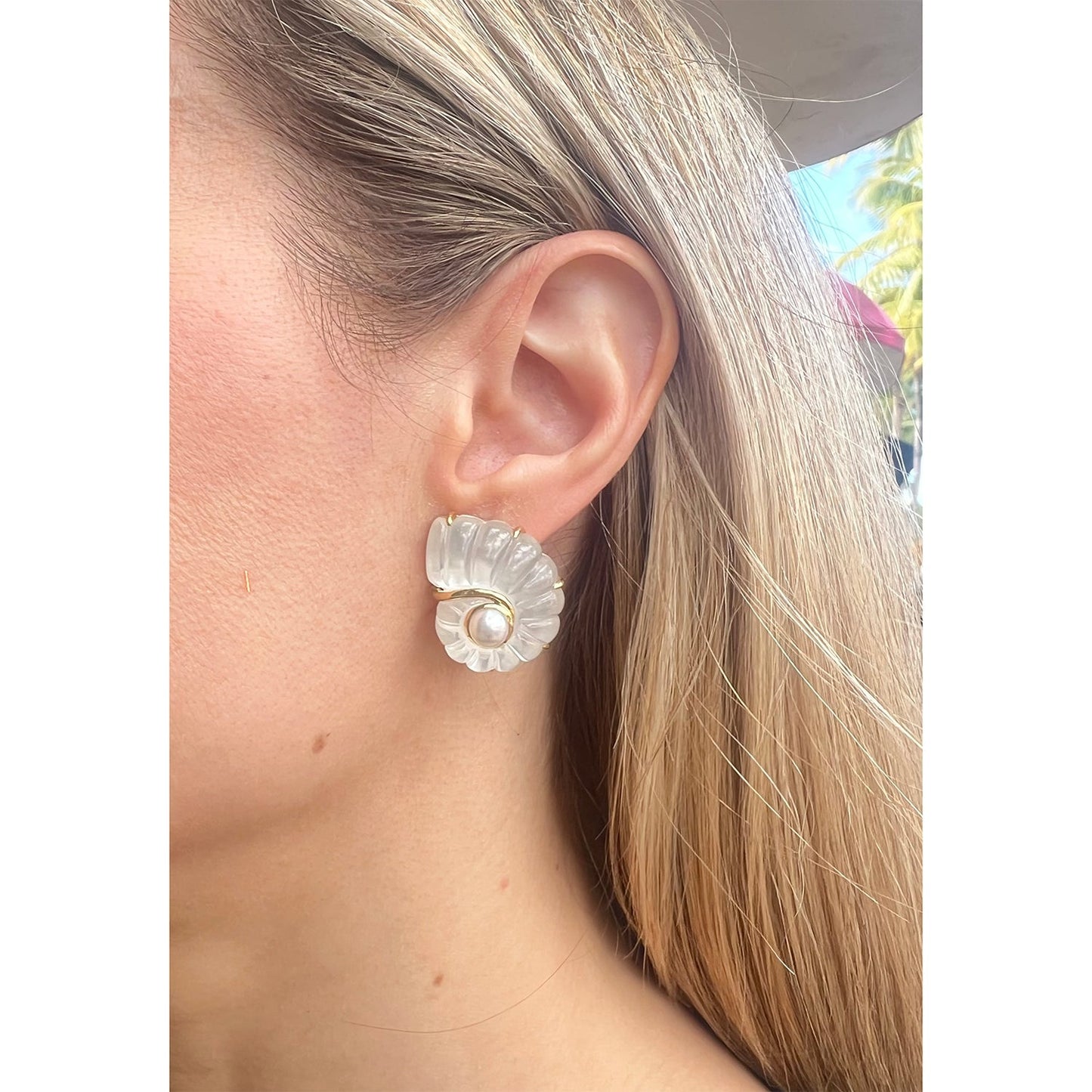 Trianon - 18k Gold Rock Crystal Pearl Nautilus Earrings
