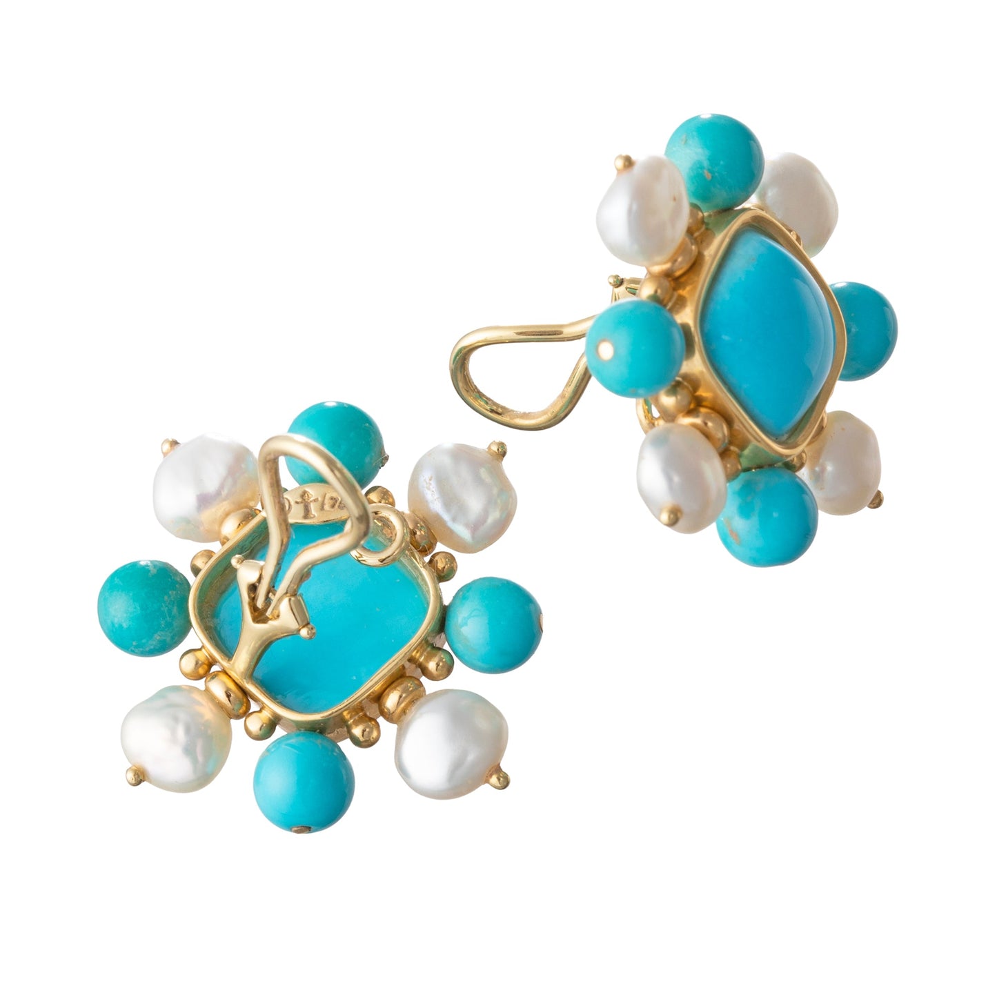 Trianon - 18k Yellow Gold Turquoise Pearl Earrings