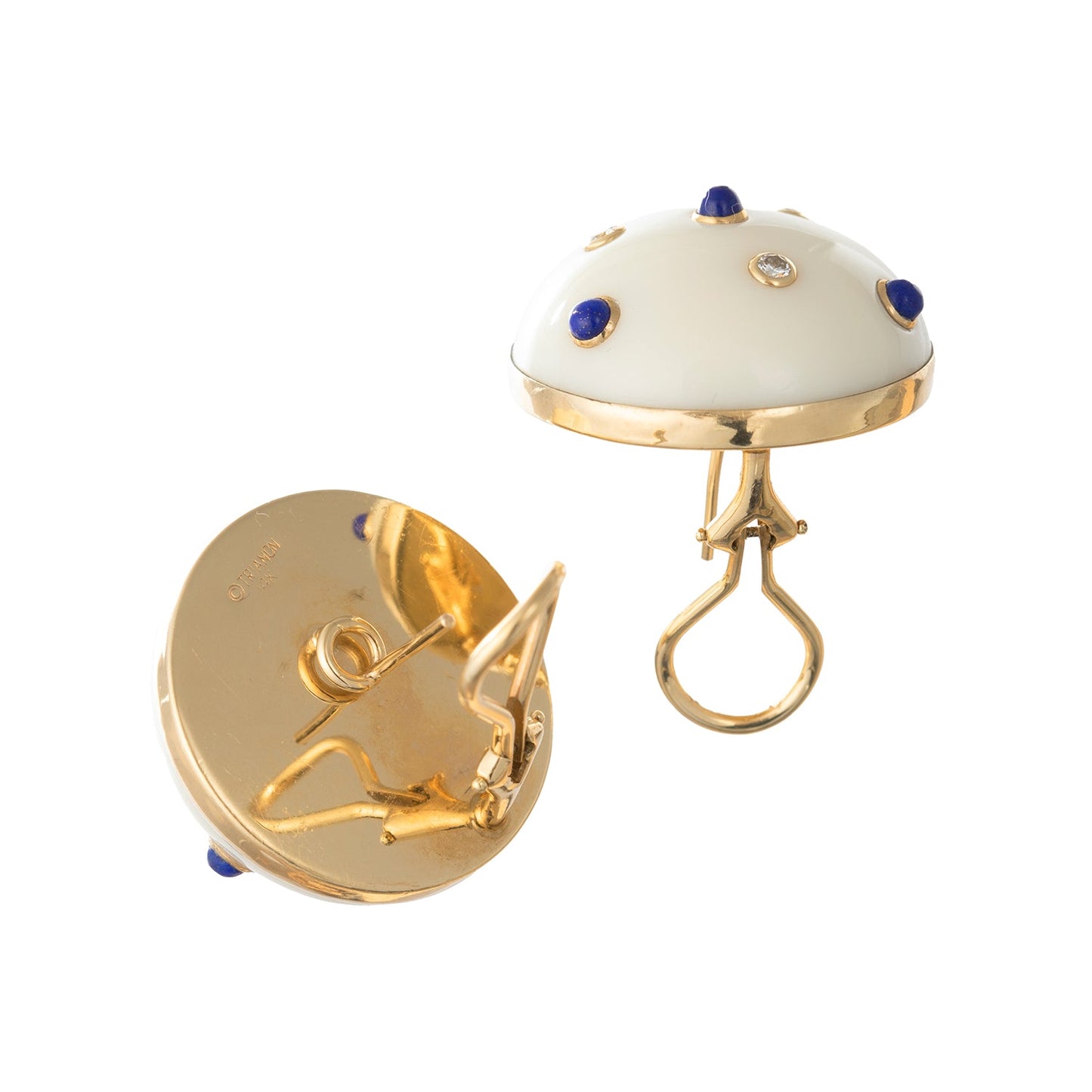 Trianon - Gold Cocholong Lapis Diamond Domed Earrings