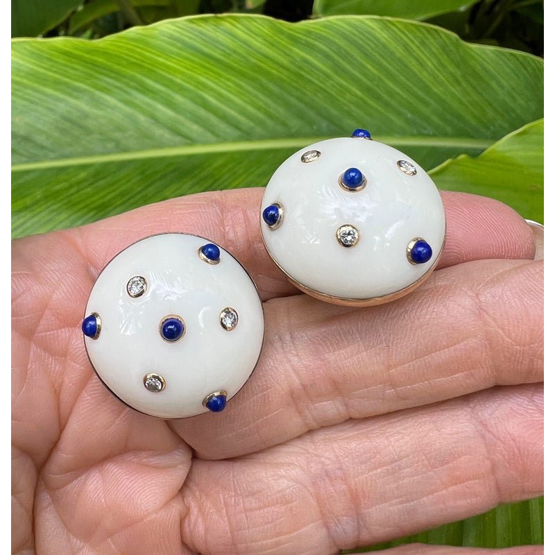 Trianon - Gold Cocholong Lapis Diamond Domed Earrings