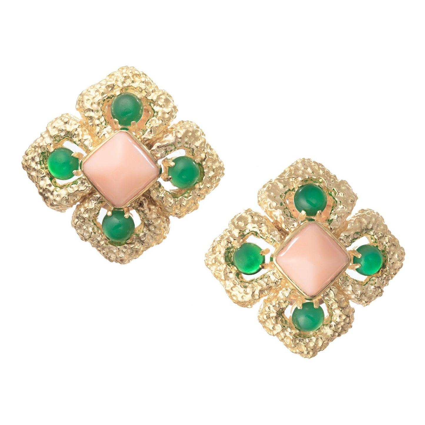 Van Cleef & Arpels - 18k Gold Coral Chrysoprase Delphes Clip Earrings