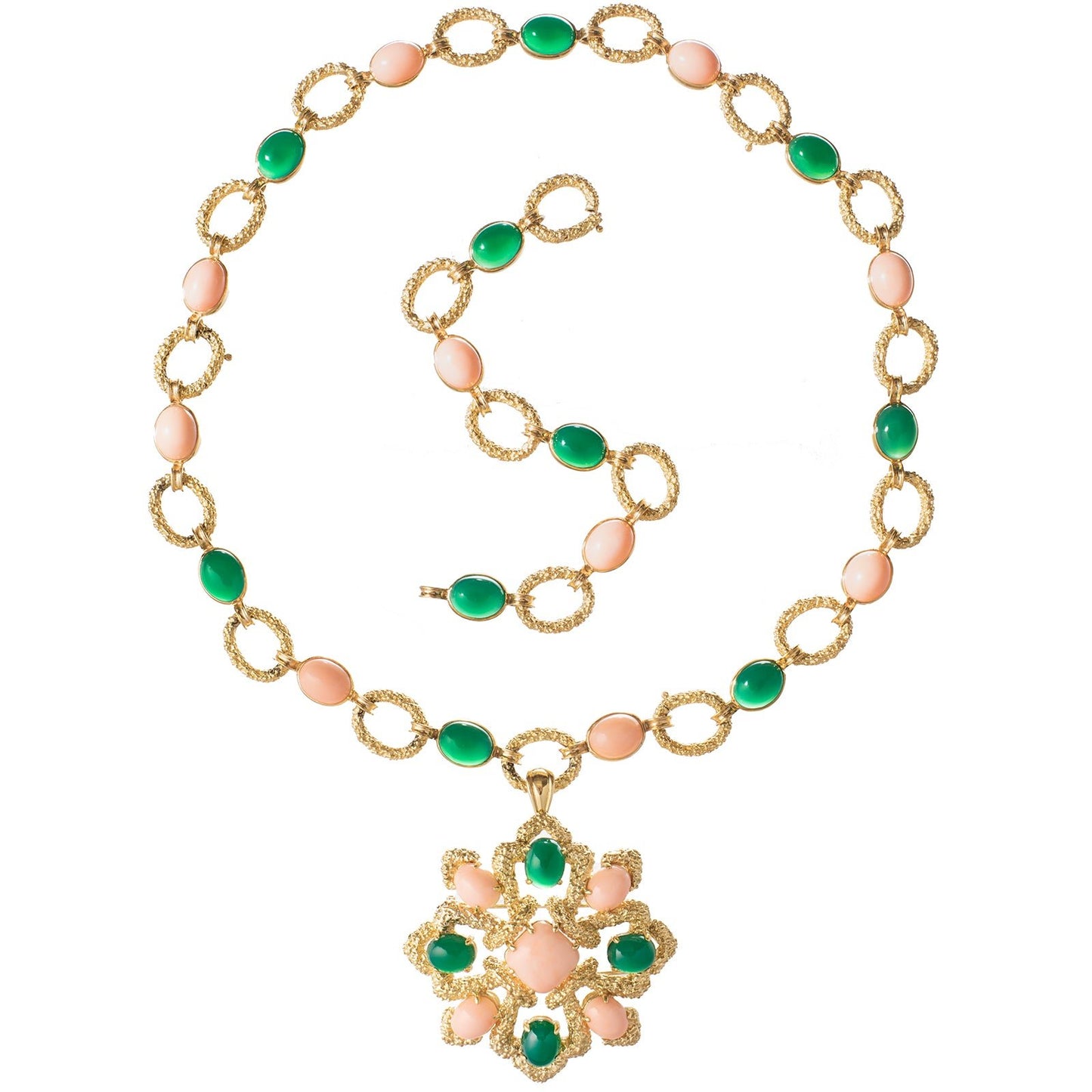 Van Cleef & Arpels - 18k Gold Coral Chrysoprase Delphes Pendant Necklace