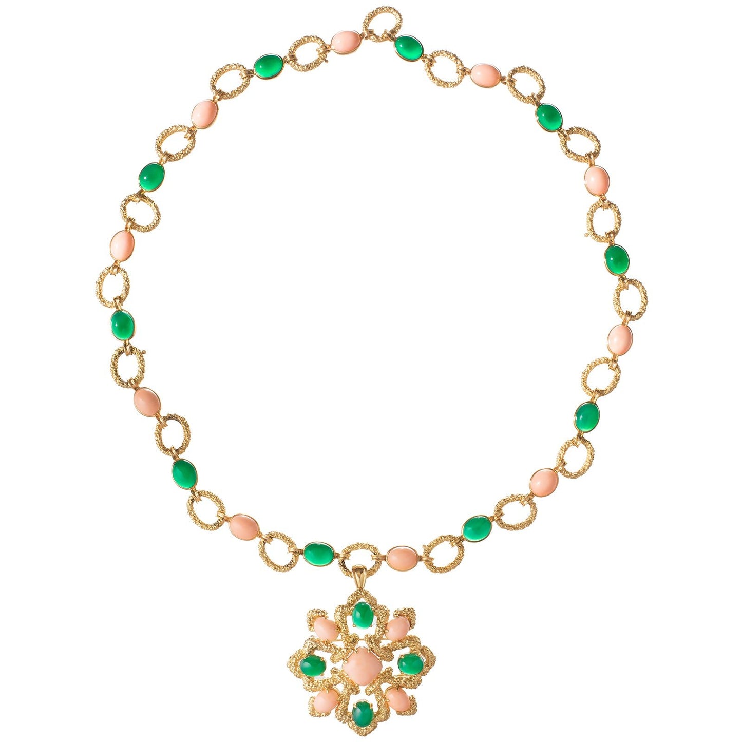 Van Cleef & Arpels - 18k Gold Coral Chrysoprase Delphes Pendant Necklace
