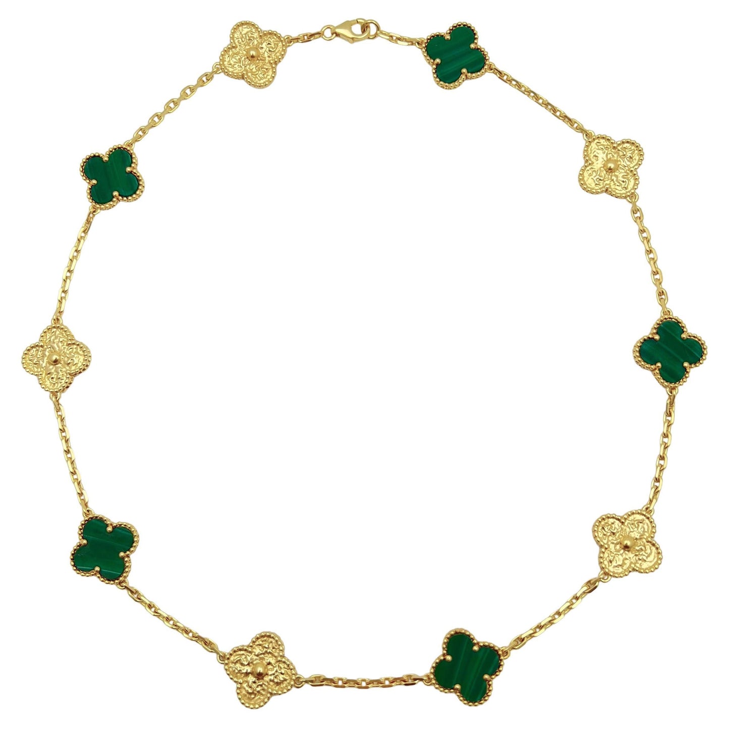 Van Cleef & Arpels - 18k Gold Malachite Alternating Vintage Alhambra Necklace
