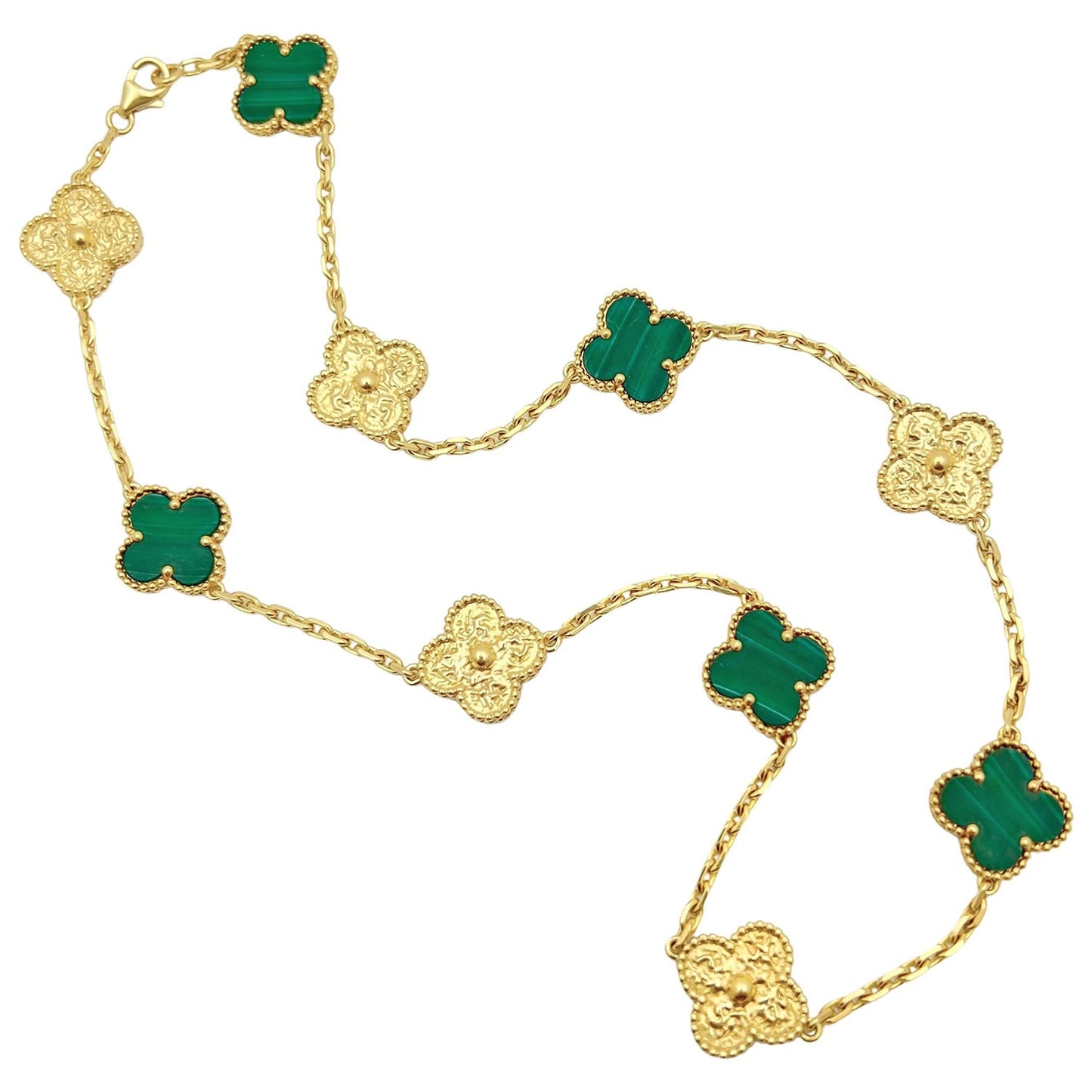 Van Cleef & Arpels - 18k Gold Malachite Alternating Vintage Alhambra Necklace