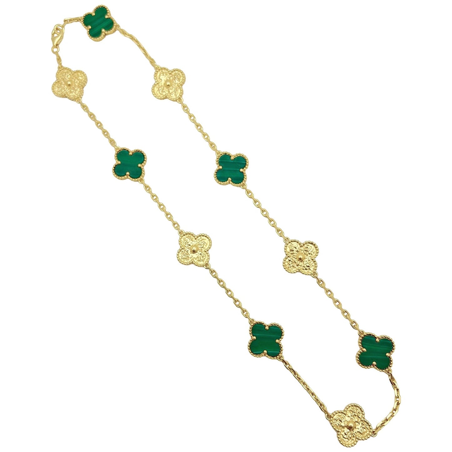 Van Cleef & Arpels - 18k Gold Malachite Alternating Vintage Alhambra Necklace