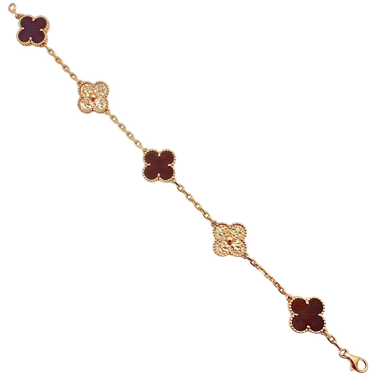 Van Cleef & Arpels - 18k Rose Gold Bois D'Amourette Vintage Alhambra Bracelet