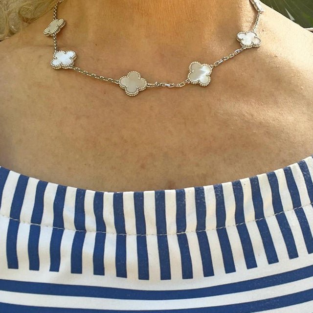 Van Cleef & Arpels - 18k White Gold Mother - of - Pearl Vintage Alhambra Necklace