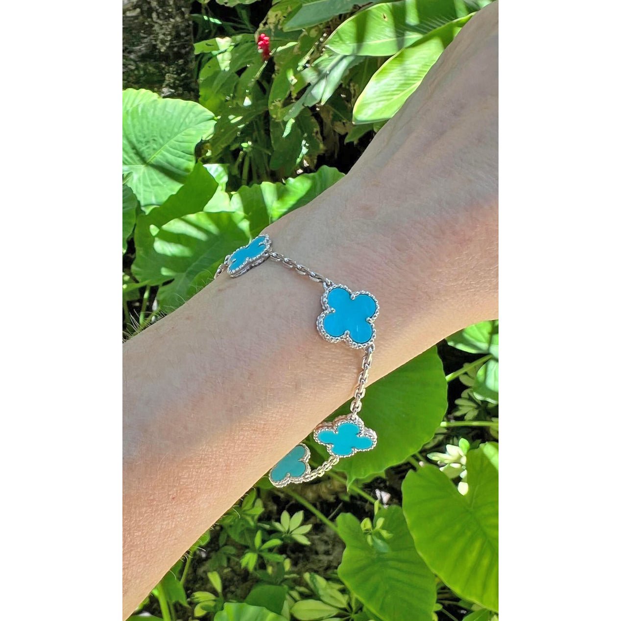 Van Cleef & Arpels - 18k White Gold Turquoise Vintage Alhambra Bracelet