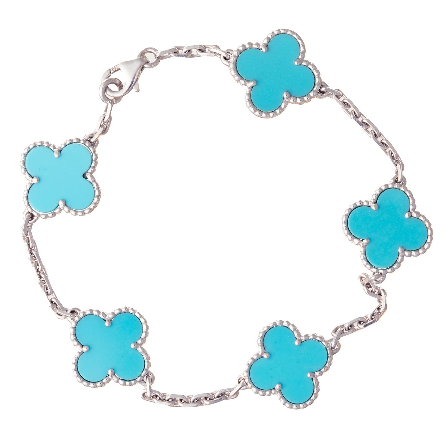 Van Cleef & Arpels - 18k White Gold Turquoise Vintage Alhambra Bracelet