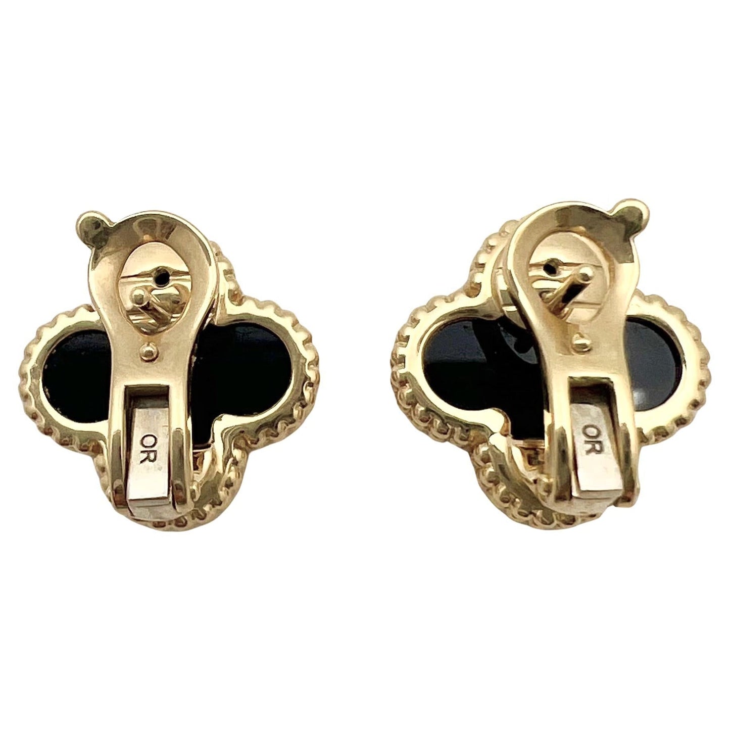 Van Cleef & Arpels - 18k Yellow Gold Black Onyx Vintage Alhambra Earrings