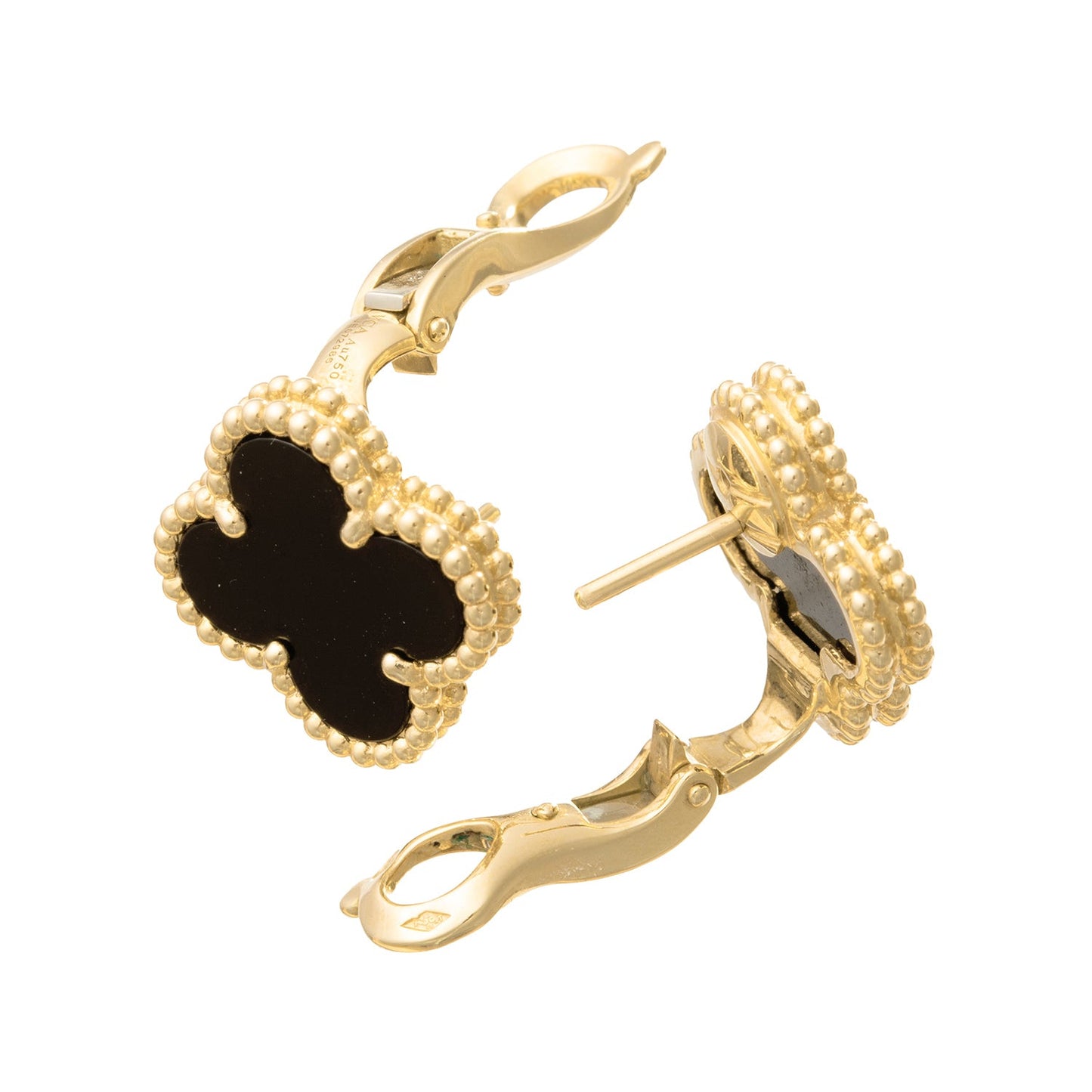 Van Cleef & Arpels - 18k Yellow Gold Black Onyx Vintage Alhambra Earrings