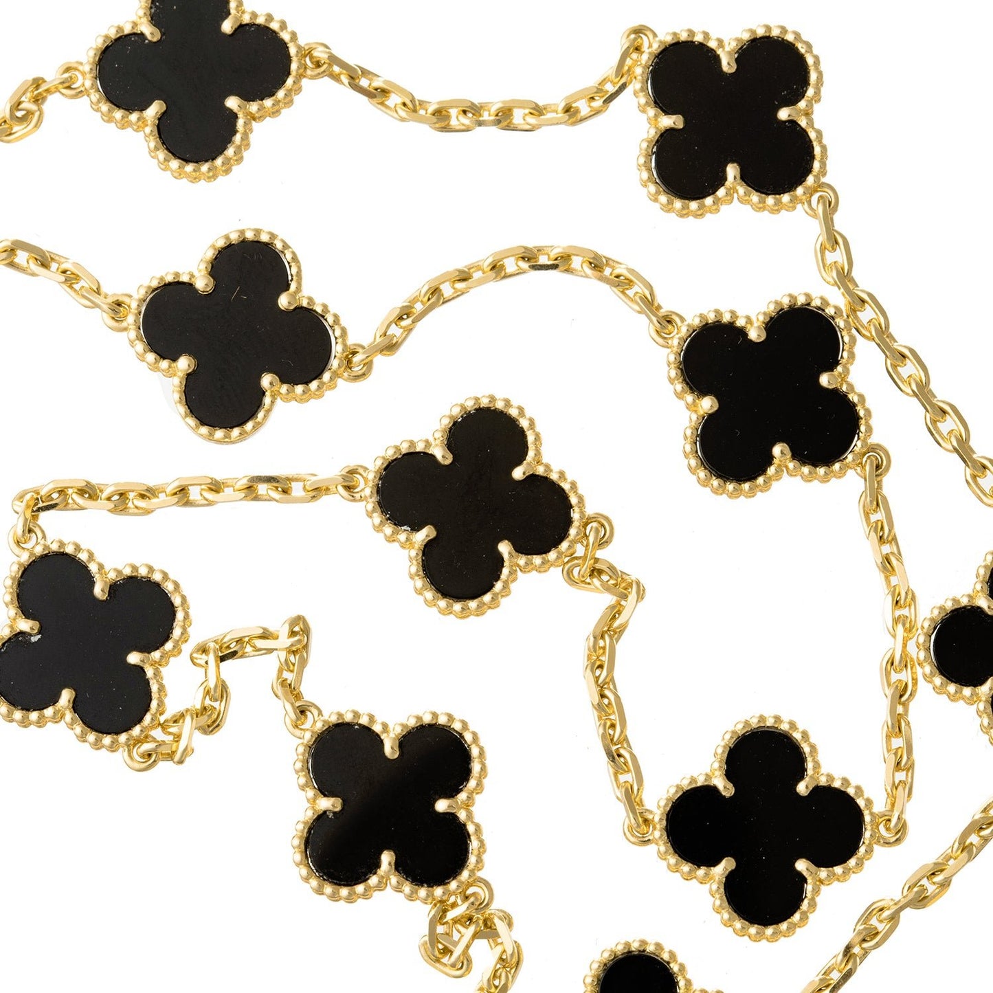 Van Cleef & Arpels - 18k Yellow Gold Black Onyx Vintage Alhambra Necklace