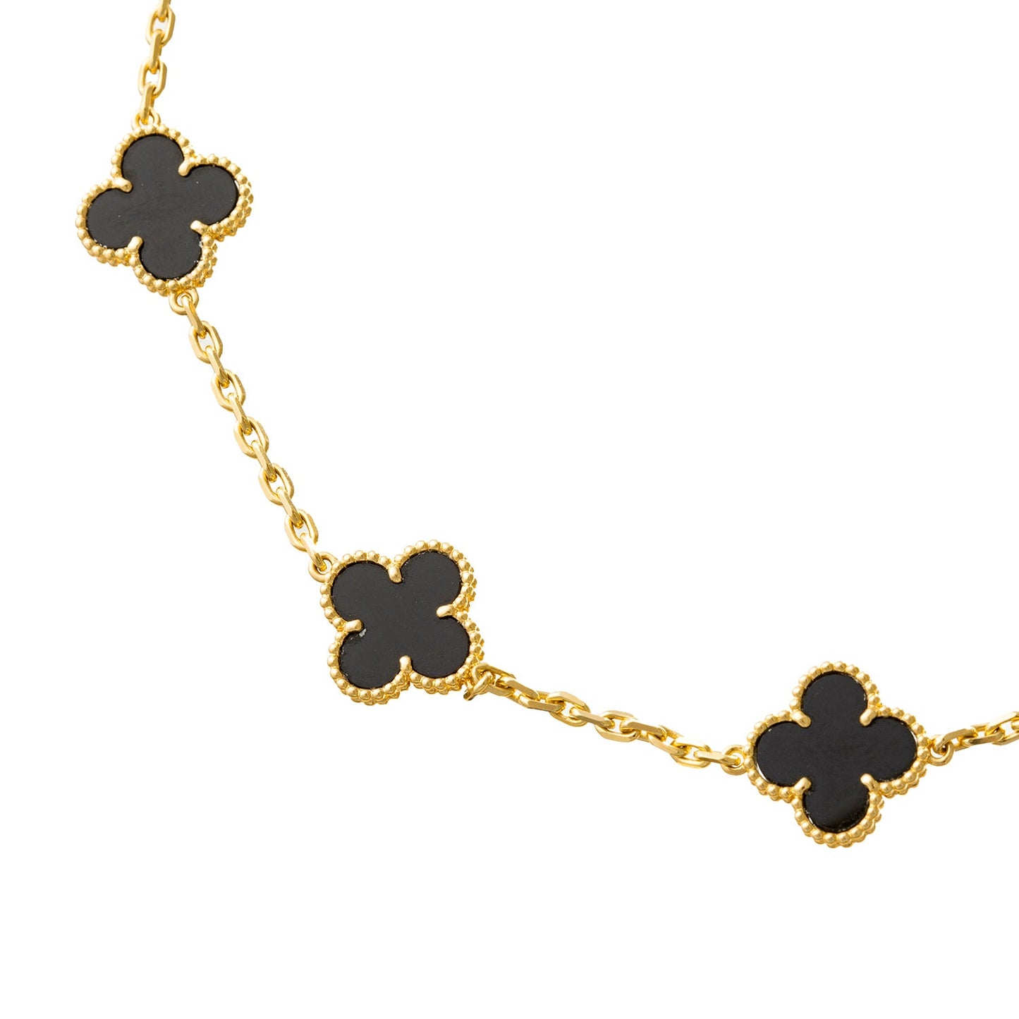 Van Cleef & Arpels - 18k Yellow Gold Black Onyx Vintage Alhambra Necklace