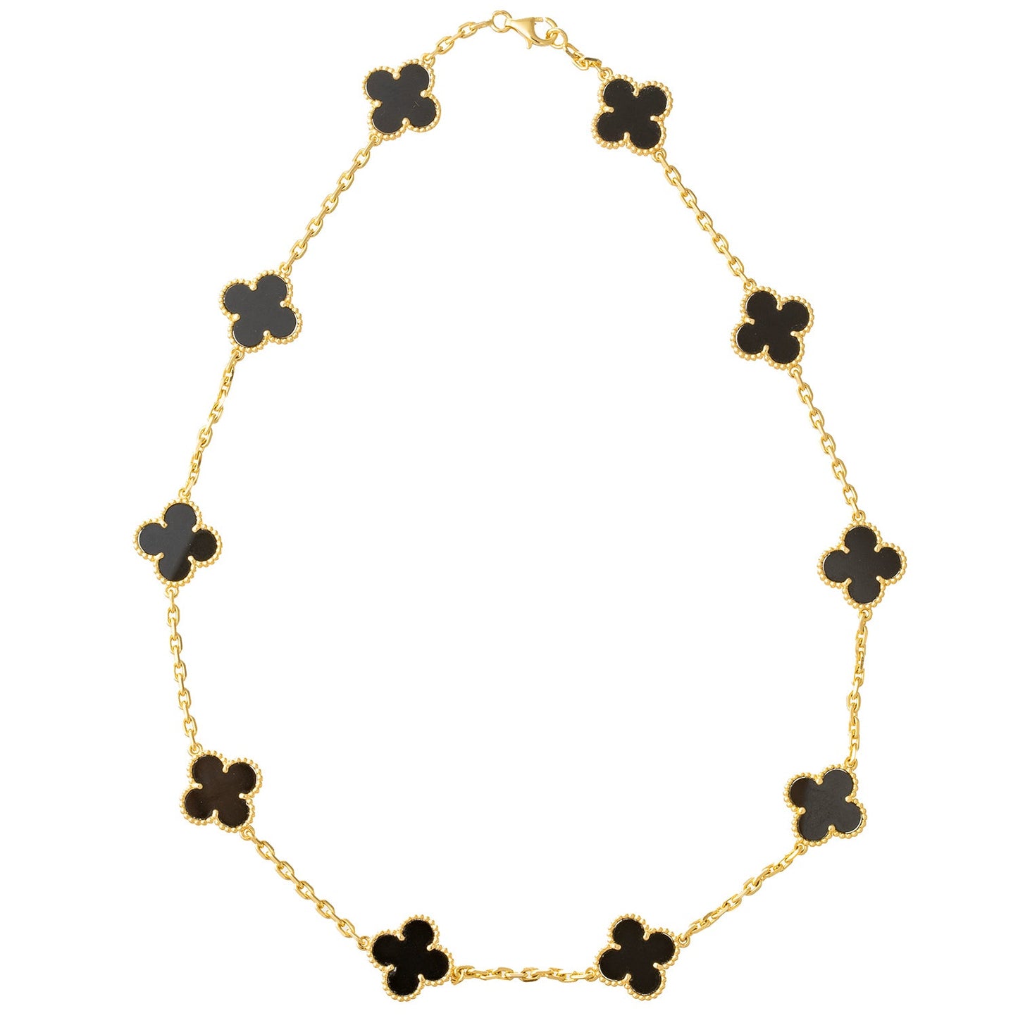 Van Cleef & Arpels - 18k Yellow Gold Black Onyx Vintage Alhambra Necklace