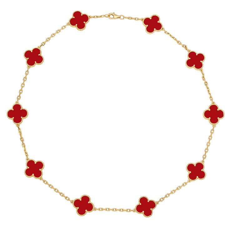 Van Cleef & Arpels - 18k Yellow Gold Carnelian Vintage Alhambra Necklace