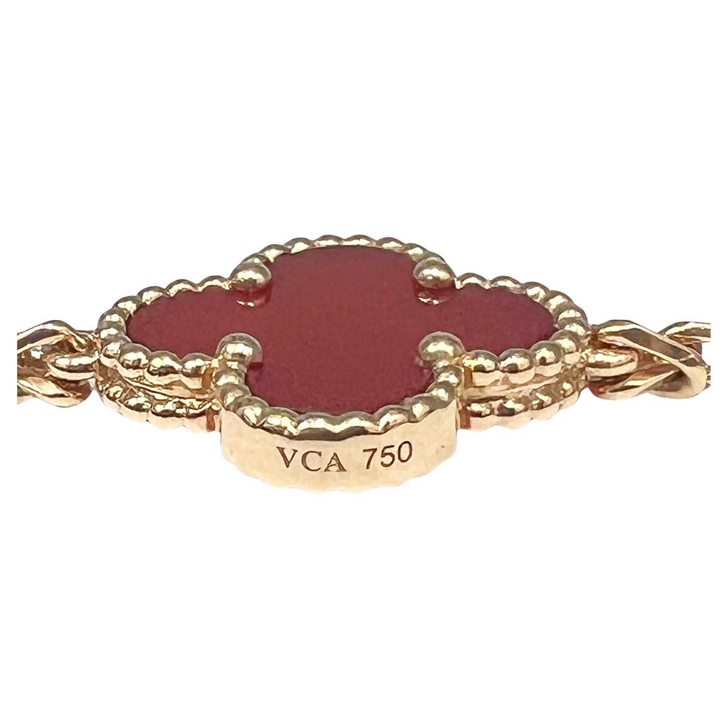 Van Cleef & Arpels - 18k Yellow Gold Carnelian Vintage Alhambra Necklace