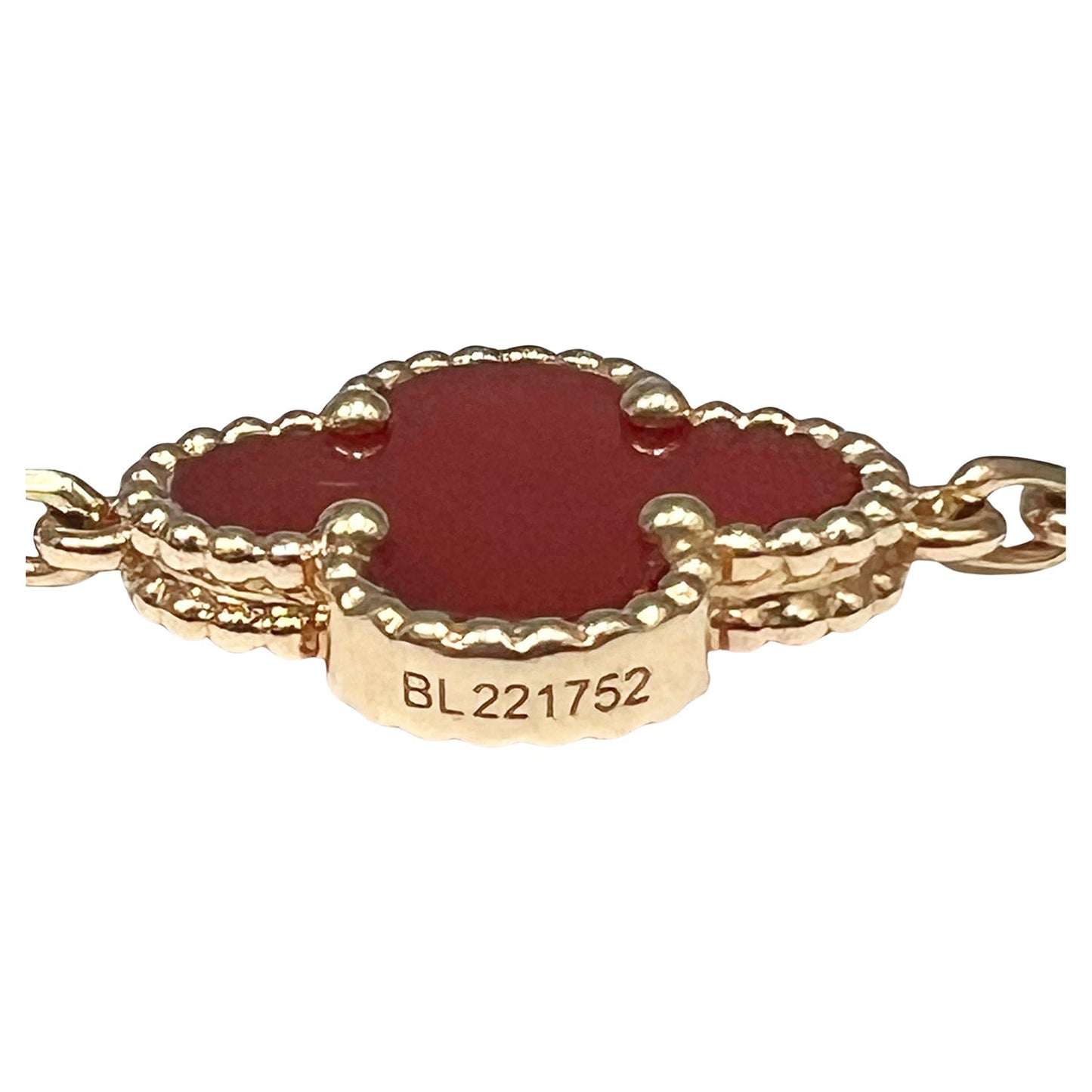 Van Cleef & Arpels - 18k Yellow Gold Carnelian Vintage Alhambra Necklace