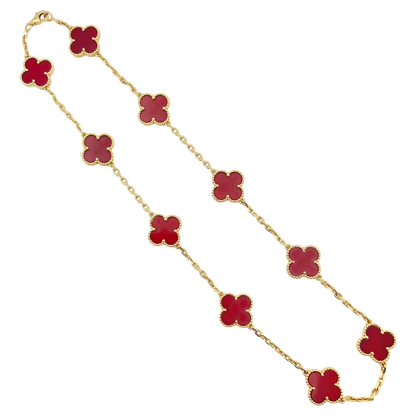 Van Cleef & Arpels - 18k Yellow Gold Carnelian Vintage Alhambra Necklace