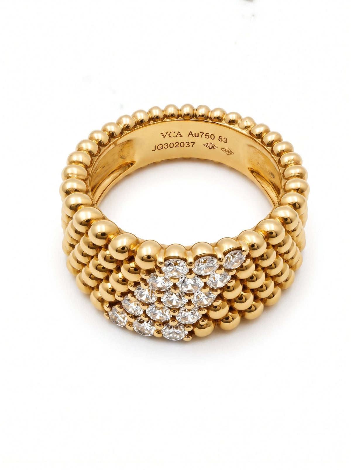 Van Cleef & Arpels - 18k Yellow Gold Diamond 5-Row Perlée Band Ring