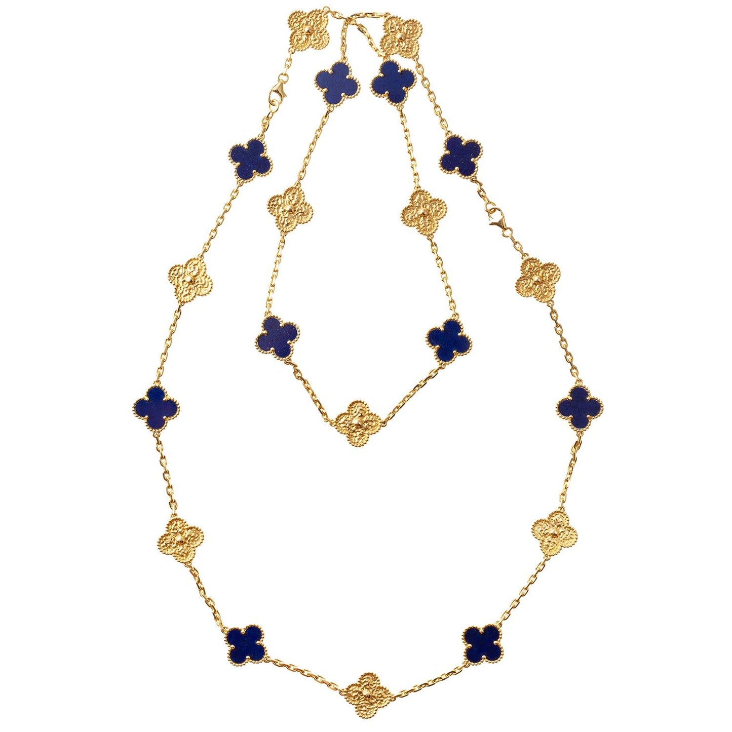 Van Cleef & Arpels - 18k Yellow Gold Lapis Limited Edition Vintage Alhambra Necklace