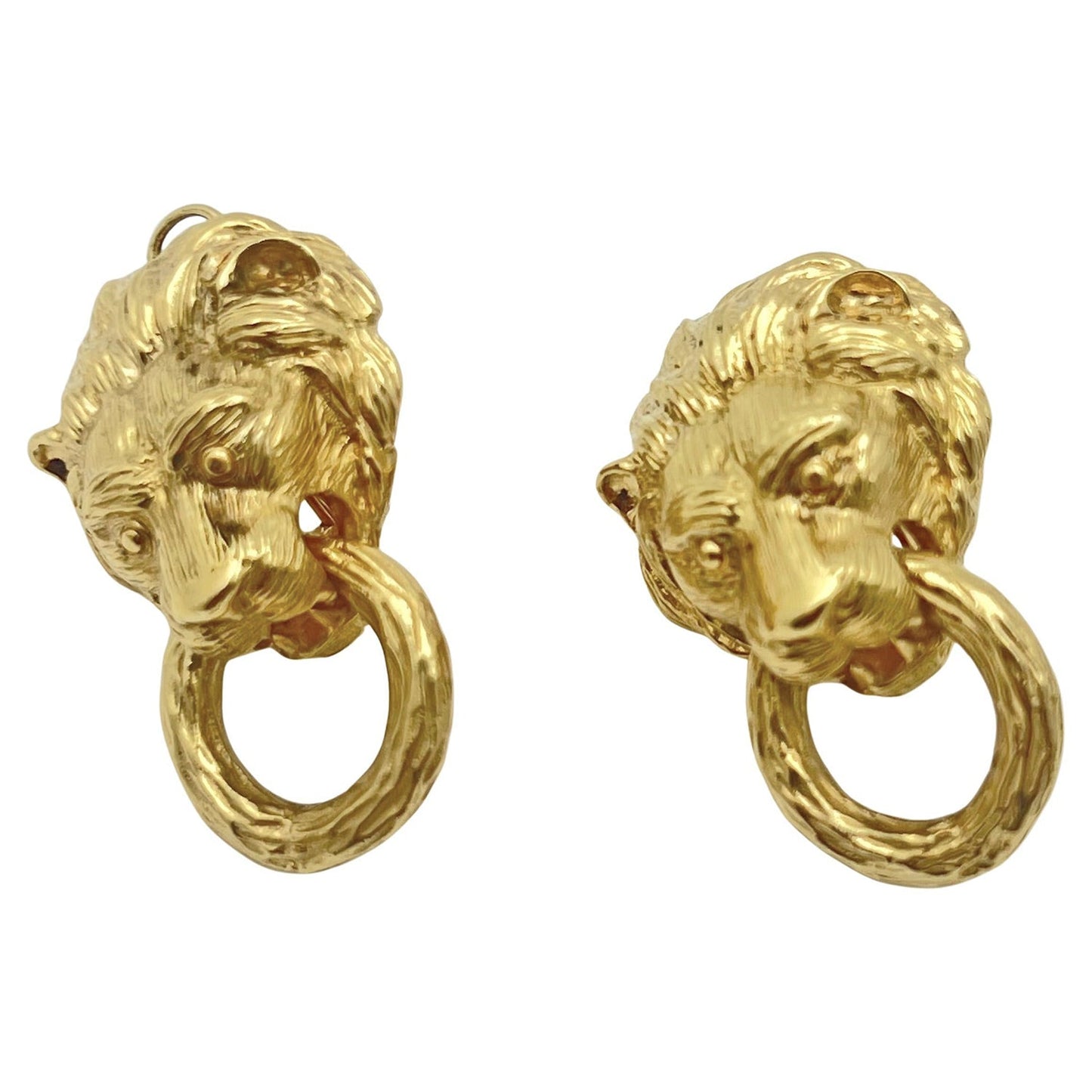Van Cleef & Arpels - 18k Yellow Gold Lion Head Door Knocker Earrings
