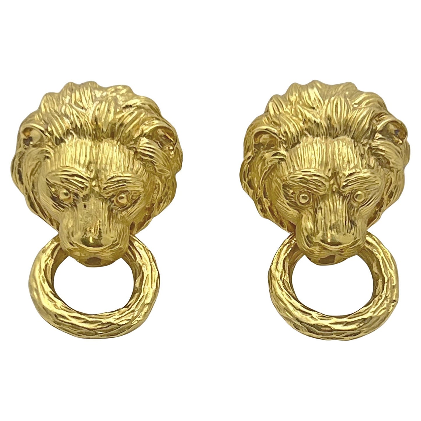 Van Cleef & Arpels - 18k Yellow Gold Lion Head Door Knocker Earrings