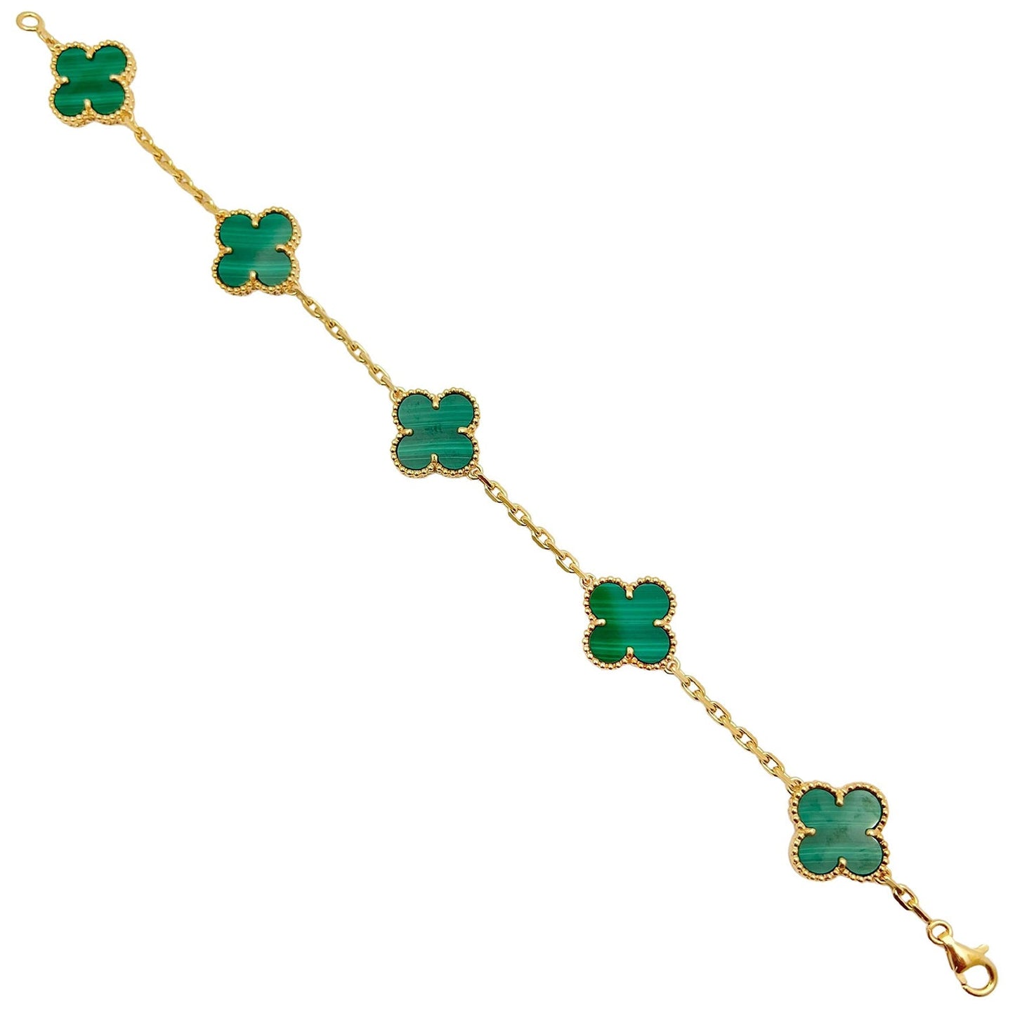Van Cleef & Arpels - 18k Yellow Gold Malachite Vintage Alhambra Bracelet