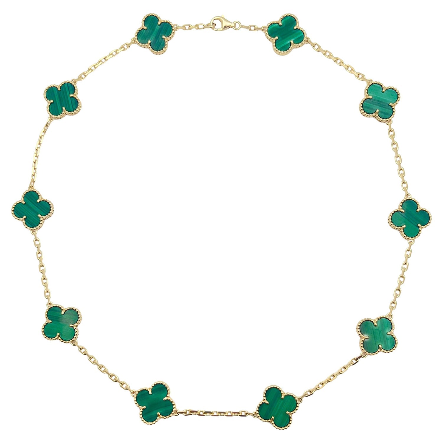 Van Cleef & Arpels - 18k Yellow Gold Malachite Vintage Alhambra Necklace
