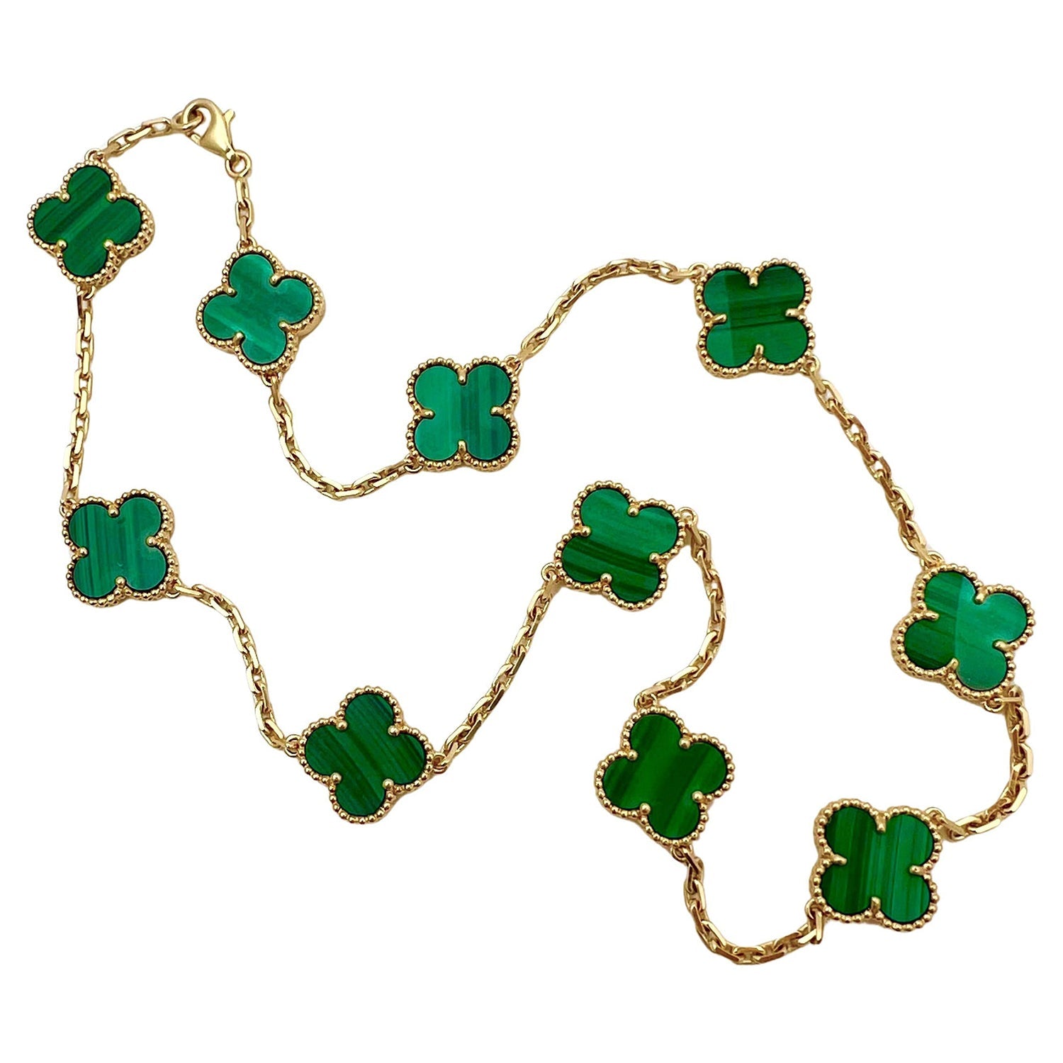 Van Cleef & Arpels - 18k Yellow Gold Malachite Vintage Alhambra Necklace
