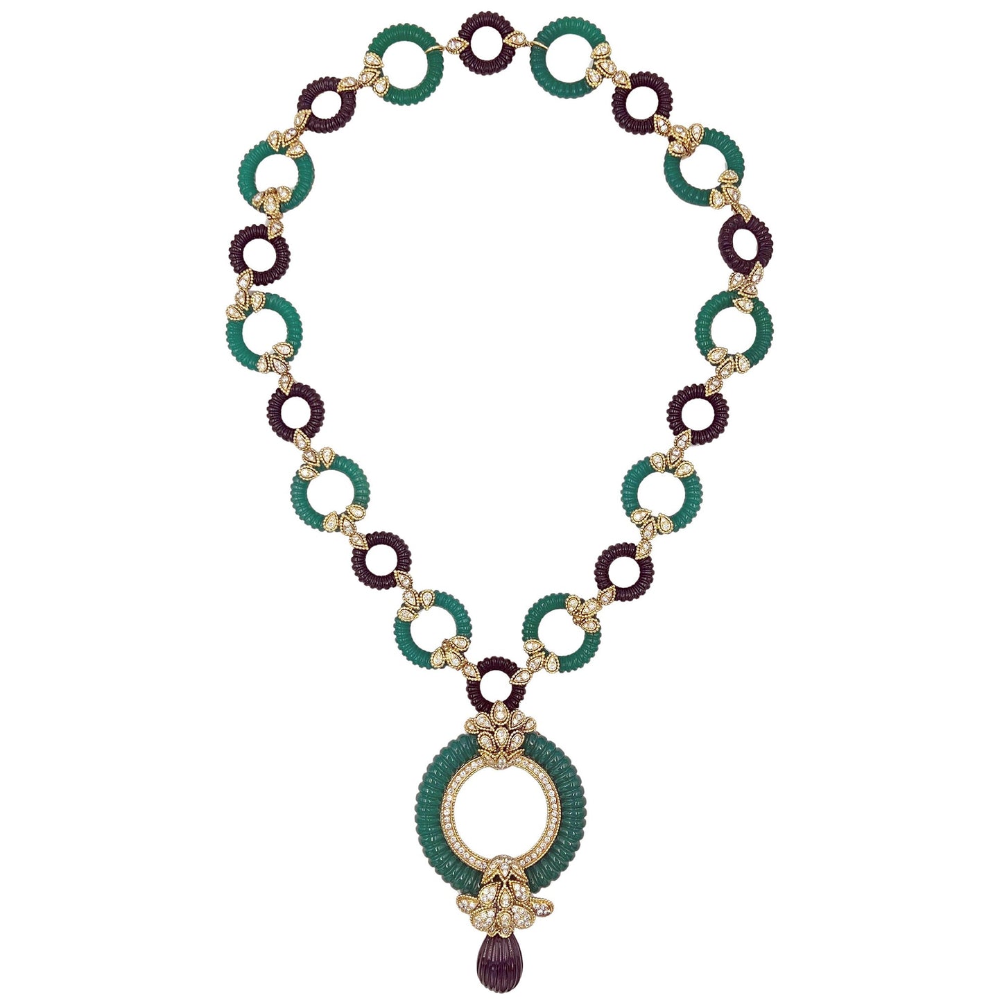 Van Cleef & Arpels - 1970s Chrysoprase Onyx Diamond Convertible Necklace/Bracelet